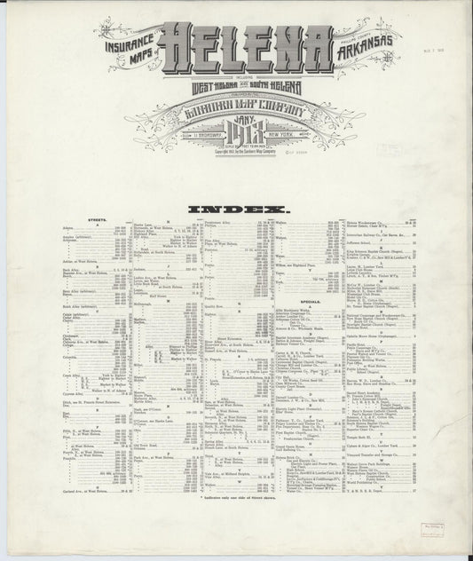 Sanborn Fire Insurance Map from Helena, Phillips County, Arkansas (1913), Sheet #0001 - Historic Sanborn Fire Insurance Map Print, vintage old map wall art, antique decor, genealogy gift, Arkansas Arkansas map