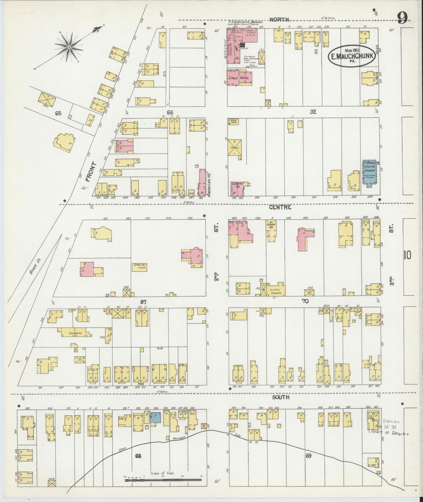 Sanborn Fire Insurance Map from Mauch Chunk, Carbon County, Pennsylvania (1902), Sheet #0009 - Historic Sanborn Fire Insurance Map Print, vintage old map wall art, antique decor, genealogy gift, Pennsylvania Pennsylvania map