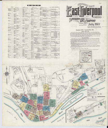 Sanborn Fire Insurance Map from East Liverpool, Columbiana County, Ohio (1913), Sheet #0001 - Historic Sanborn Fire Insurance Map Print, vintage old map wall art, antique decor, genealogy gift, Ohio Ohio map