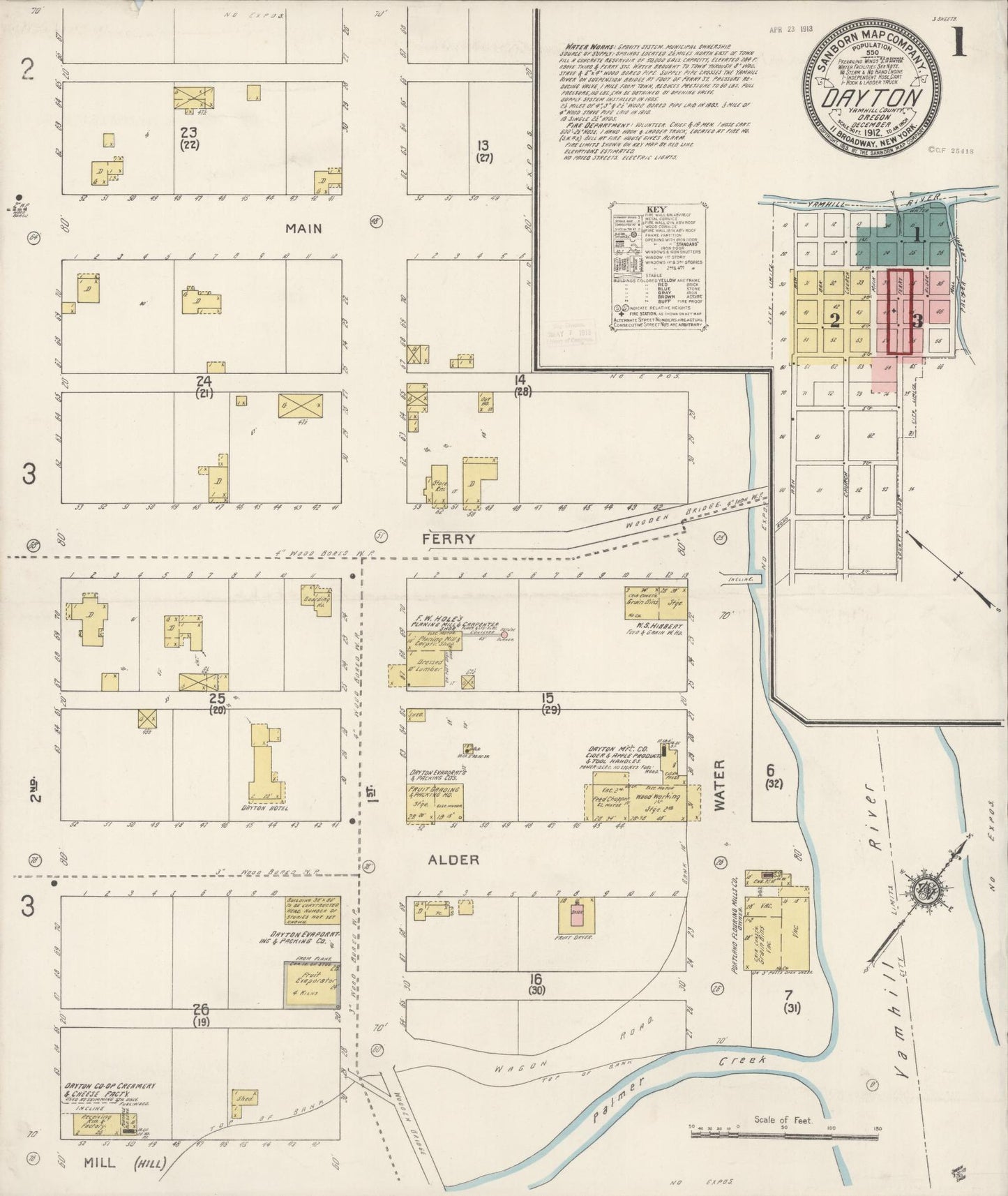 Sanborn Fire Insurance Map from Dayton, Yamhill County, Oregon (1912), Sheet #0001 - Complete Map Set gallery image, historic Sanborn map, vintage wall art, Oregon Oregon