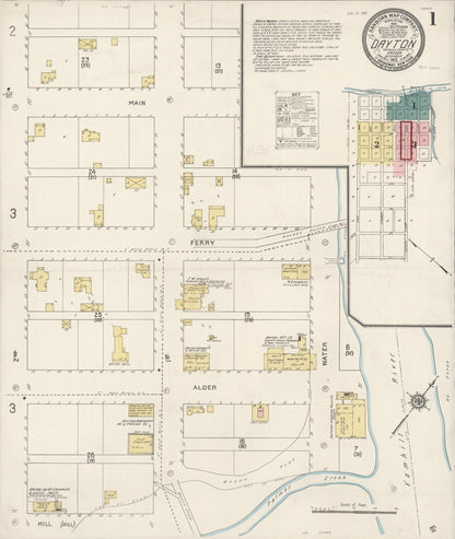 Sanborn Fire Insurance Map from Dayton, Yamhill County, Oregon (1912), Sheet #0001 - Complete Map Set gallery image, historic Sanborn map, vintage wall art, Oregon Oregon
