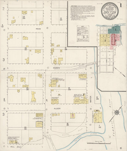 Sanborn Fire Insurance Map from Dayton, Yamhill County, Oregon (1912), Sheet #0001 - Complete Map Set gallery image, historic Sanborn map, vintage wall art, Oregon Oregon