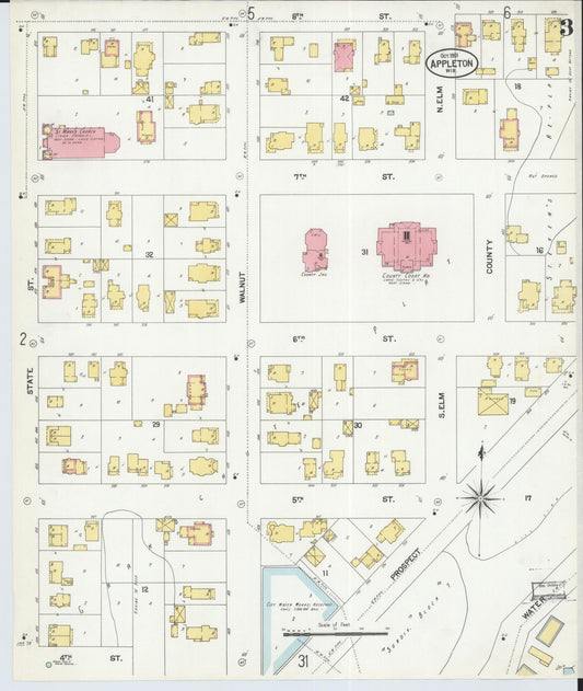 Sanborn Fire Insurance Map from Appleton, Outagamie County, Wisconsin (1901), Sheet #0003 - Historic Sanborn Fire Insurance Map Print, vintage old map wall art, antique decor, genealogy gift, Wisconsin Wisconsin map