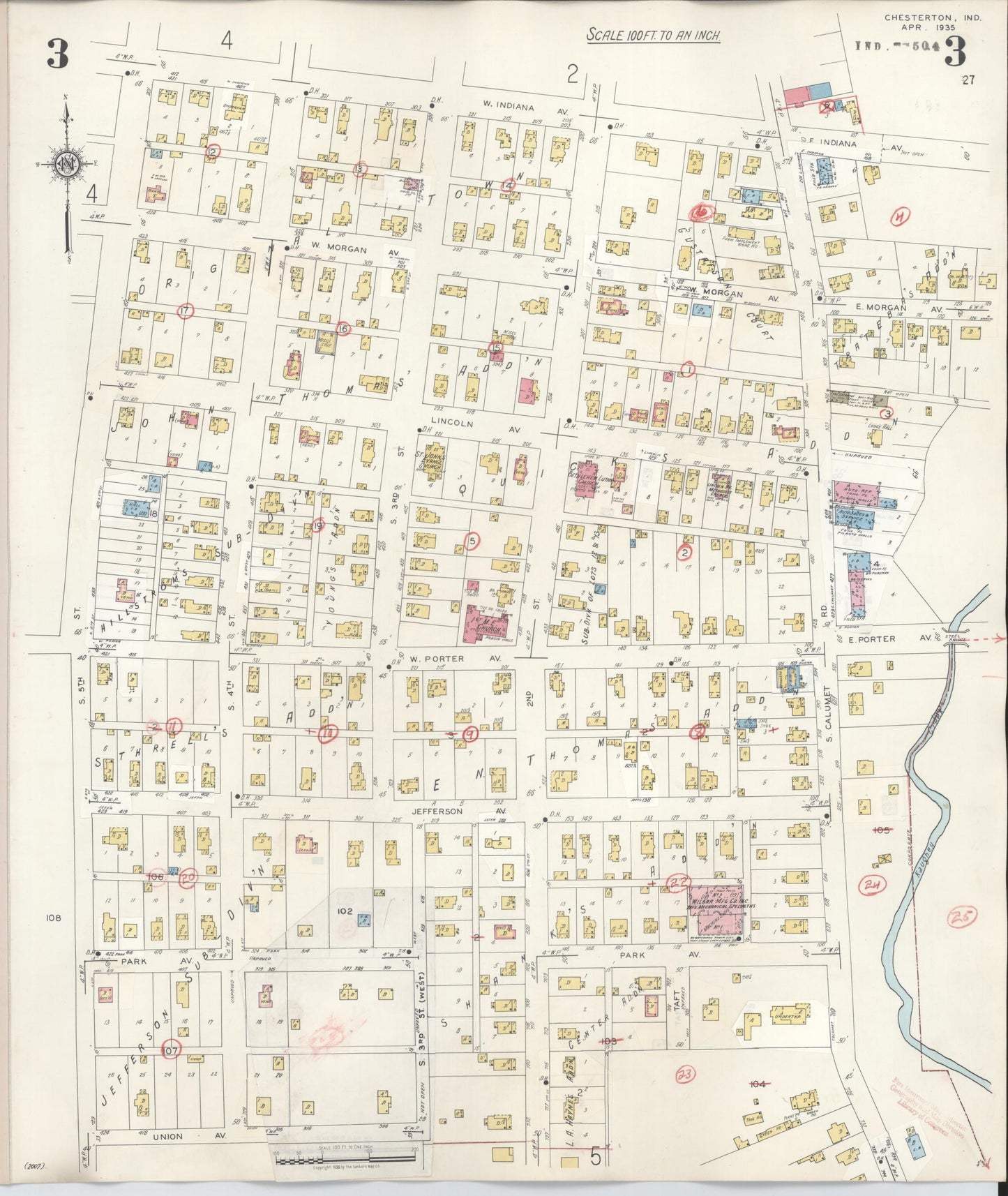 Sanborn Fire Insurance Map from Chesterton, Porter County, Indiana (1951), Sheet #0003 - Historic Sanborn Fire Insurance Map Print, vintage old map wall art, antique decor, genealogy gift, Indiana Indiana map