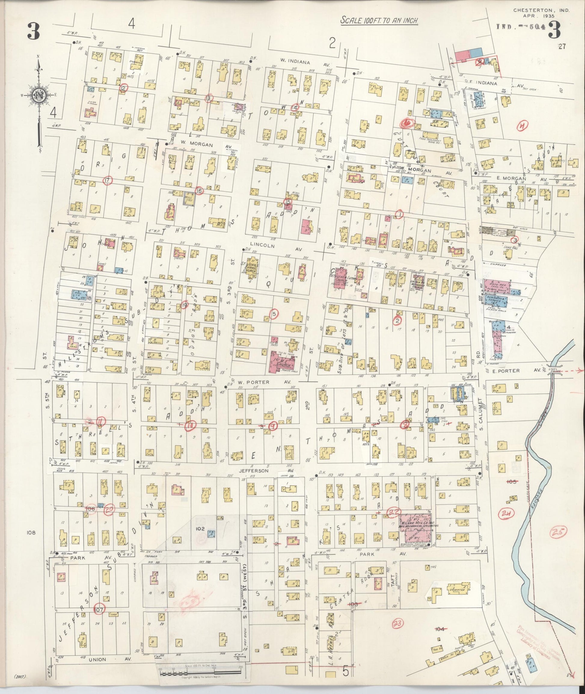 Sanborn Fire Insurance Map from Chesterton, Porter County, Indiana (1951), Sheet #0003 - Historic Sanborn Fire Insurance Map Print, vintage old map wall art, antique decor, genealogy gift, Indiana Indiana map