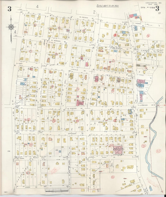 Sanborn Fire Insurance Map from Chesterton, Porter County, Indiana (1951), Sheet #0003 - Historic Sanborn Fire Insurance Map Print, vintage old map wall art, antique decor, genealogy gift, Indiana Indiana map