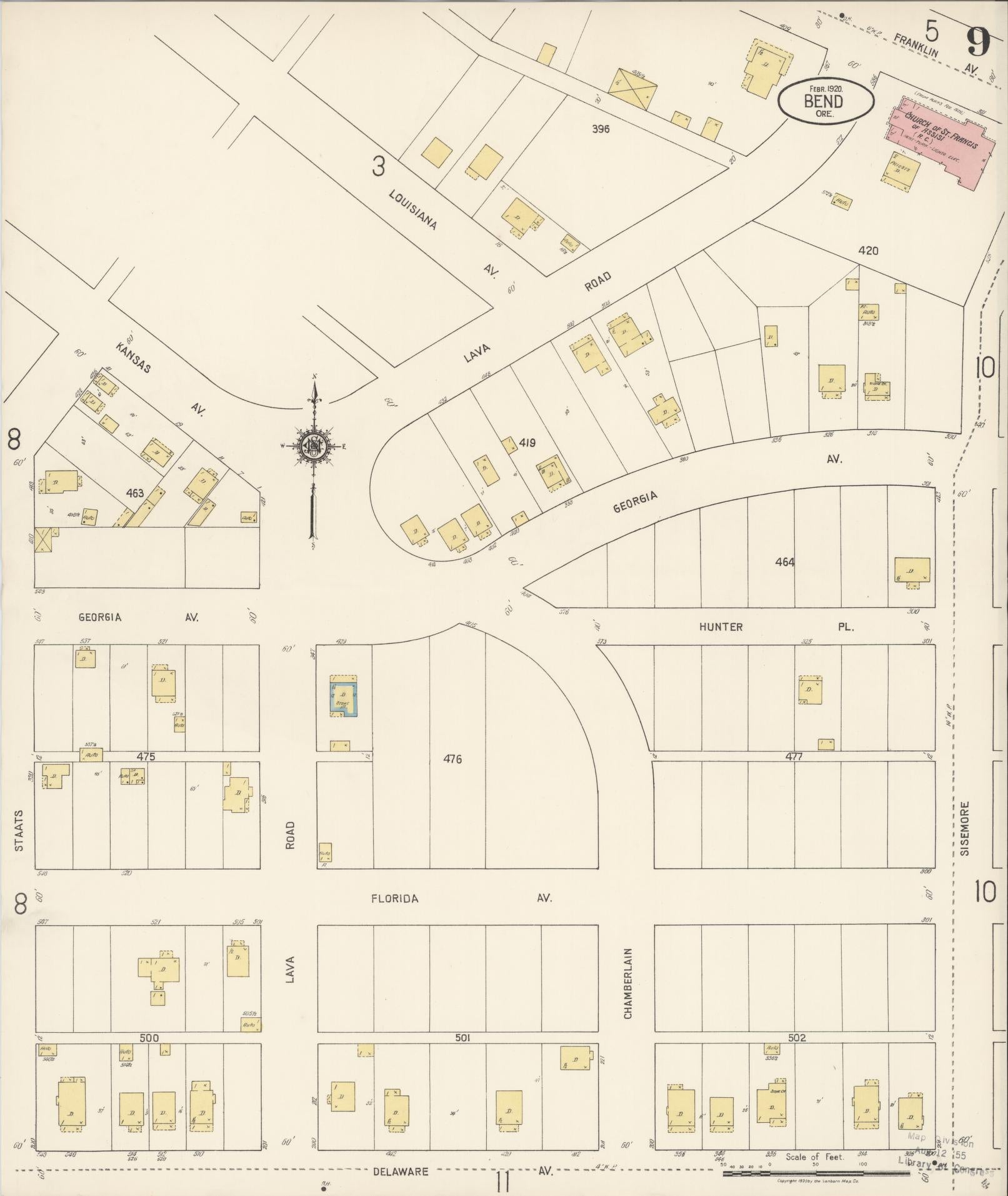 Sanborn Fire Insurance Map from Bend, Deschutes County, Oregon (1920), Sheet #0009 - Historic Sanborn Fire Insurance Map Print, vintage old map wall art, antique decor, genealogy gift, Oregon Oregon map