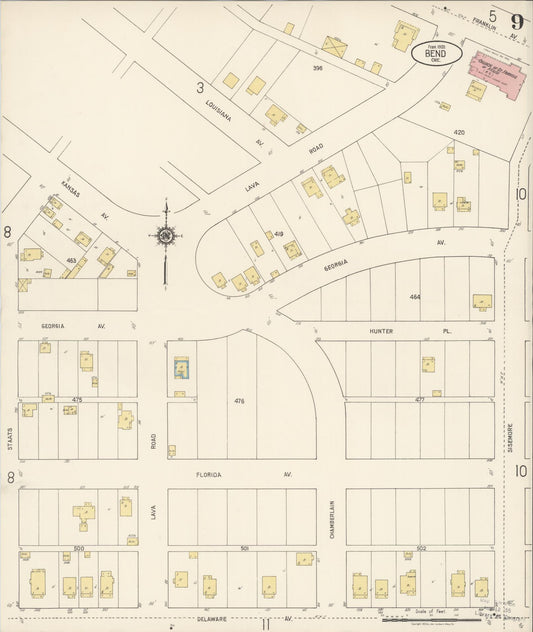 Sanborn Fire Insurance Map from Bend, Deschutes County, Oregon (1920), Sheet #0009 - Historic Sanborn Fire Insurance Map Print, vintage old map wall art, antique decor, genealogy gift, Oregon Oregon map