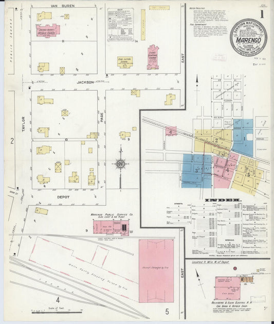 Sanborn Fire Insurance Map from Marengo, McHenry County, Illinois (1912), Sheet #0001 - Complete Map Set gallery image, historic Sanborn map, vintage wall art, Illinois Illinois