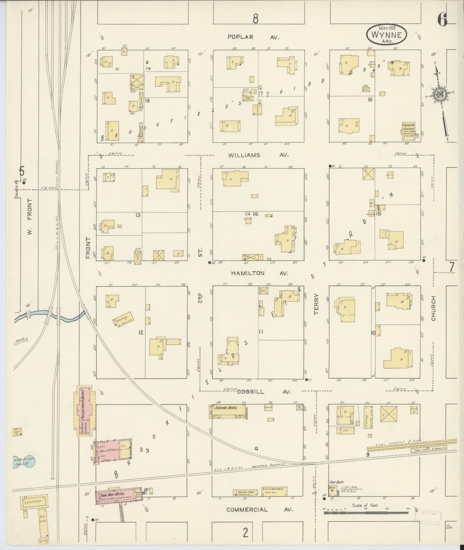 Sanborn Fire Insurance Map from Wynne, Cross County, Arkansas (1913), Sheet #0006 - Complete Map Set gallery image, historic Sanborn map, vintage wall art, Arkansas Arkansas