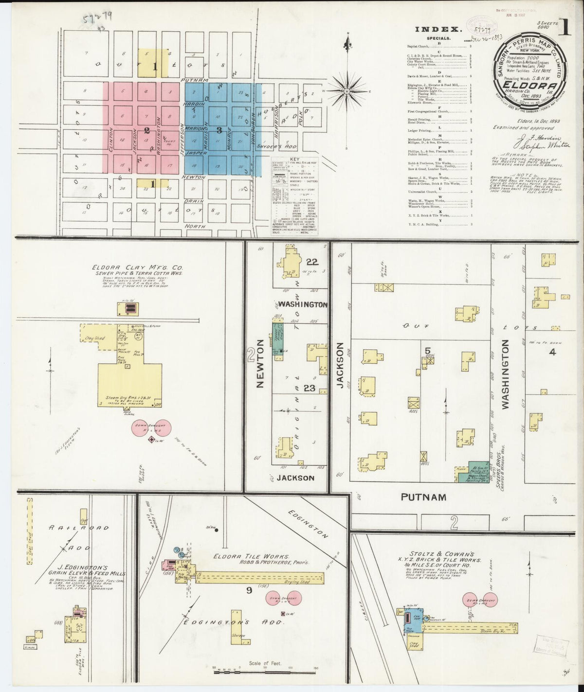 Sanborn Fire Insurance Map from Eldora, Hardin County, Iowa (1893), Sheet #0001 - Historic Sanborn Fire Insurance Map Print