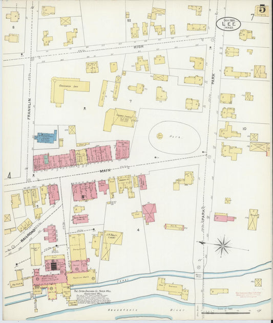 Sanborn Fire Insurance Map from Lee, Berkshire County, Massachusetts (1905), Sheet #0005 - Historic Sanborn Fire Insurance Map Print, vintage old map wall art, antique decor, genealogy gift, Massachusetts Massachusetts map