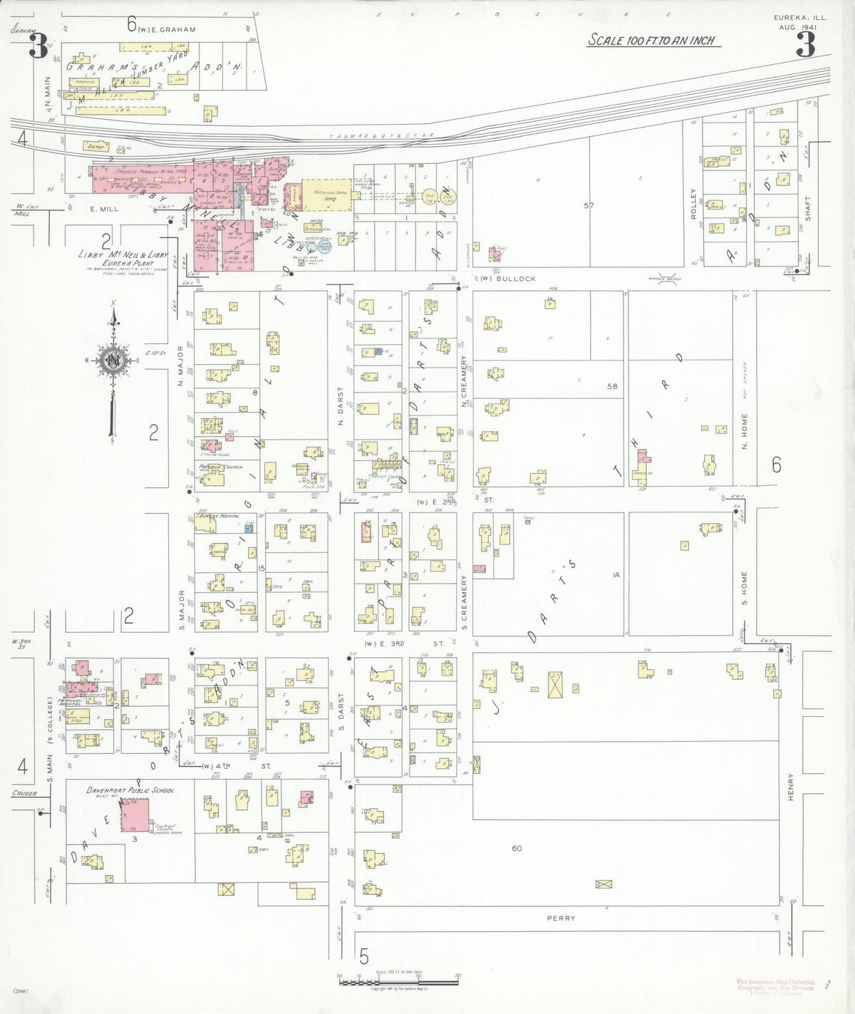Sanborn Fire Insurance Map from Eureka, Woodford County, Illinois (1941), Sheet #0003 - Historic Sanborn Fire Insurance Map Print, vintage old map wall art, antique decor, genealogy gift, Illinois Illinois map