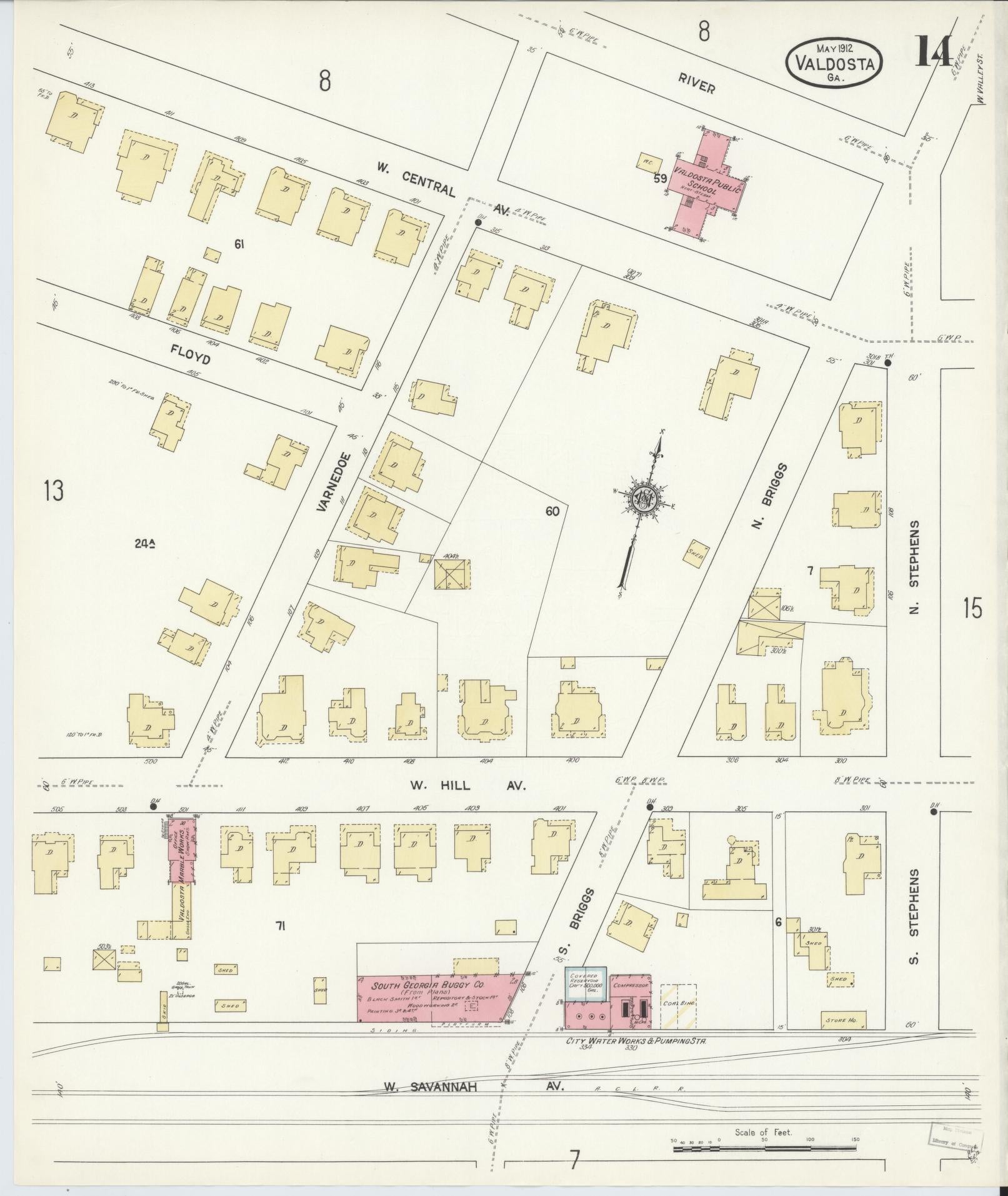 Sanborn Fire Insurance Map from Valdosta, Lowndes County, Georgia (1912), Sheet #0014 - Complete Map Set gallery image, historic Sanborn map, vintage wall art, Georgia Georgia