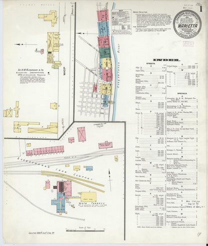 Sanborn Fire Insurance Map from Marietta, Lancaster County, Pennsylvania (1909), Sheet #0001 - Historic Sanborn Fire Insurance Map Print, vintage old map wall art, antique decor, genealogy gift, Pennsylvania Pennsylvania map