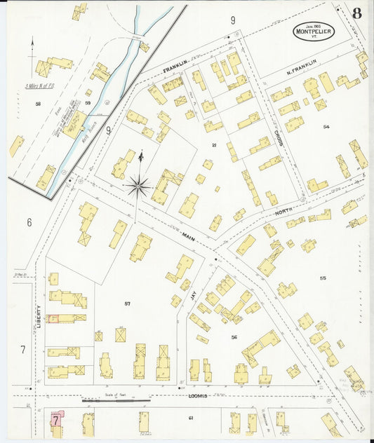 Sanborn Fire Insurance Map from Montpelier, Washington County, Vermont (1905), Sheet #0008 - Historic Sanborn Fire Insurance Map Print, vintage old map wall art, antique decor, genealogy gift, Vermont Vermont map