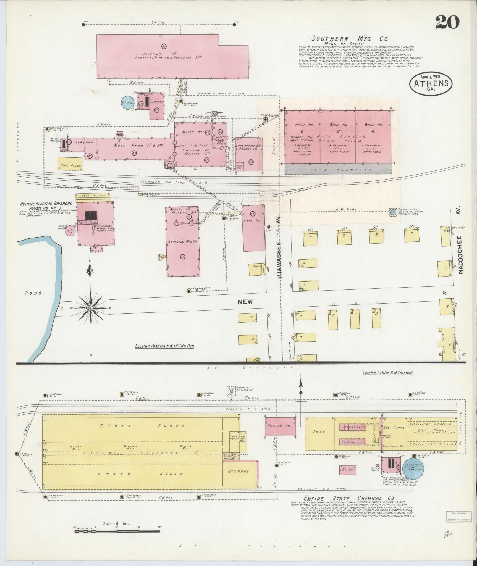 Sanborn Fire Insurance Map from Athens, Clarke County, Georgia (1908), Sheet #0020 - Complete Map Set gallery image, historic Sanborn map, vintage wall art, Georgia Georgia