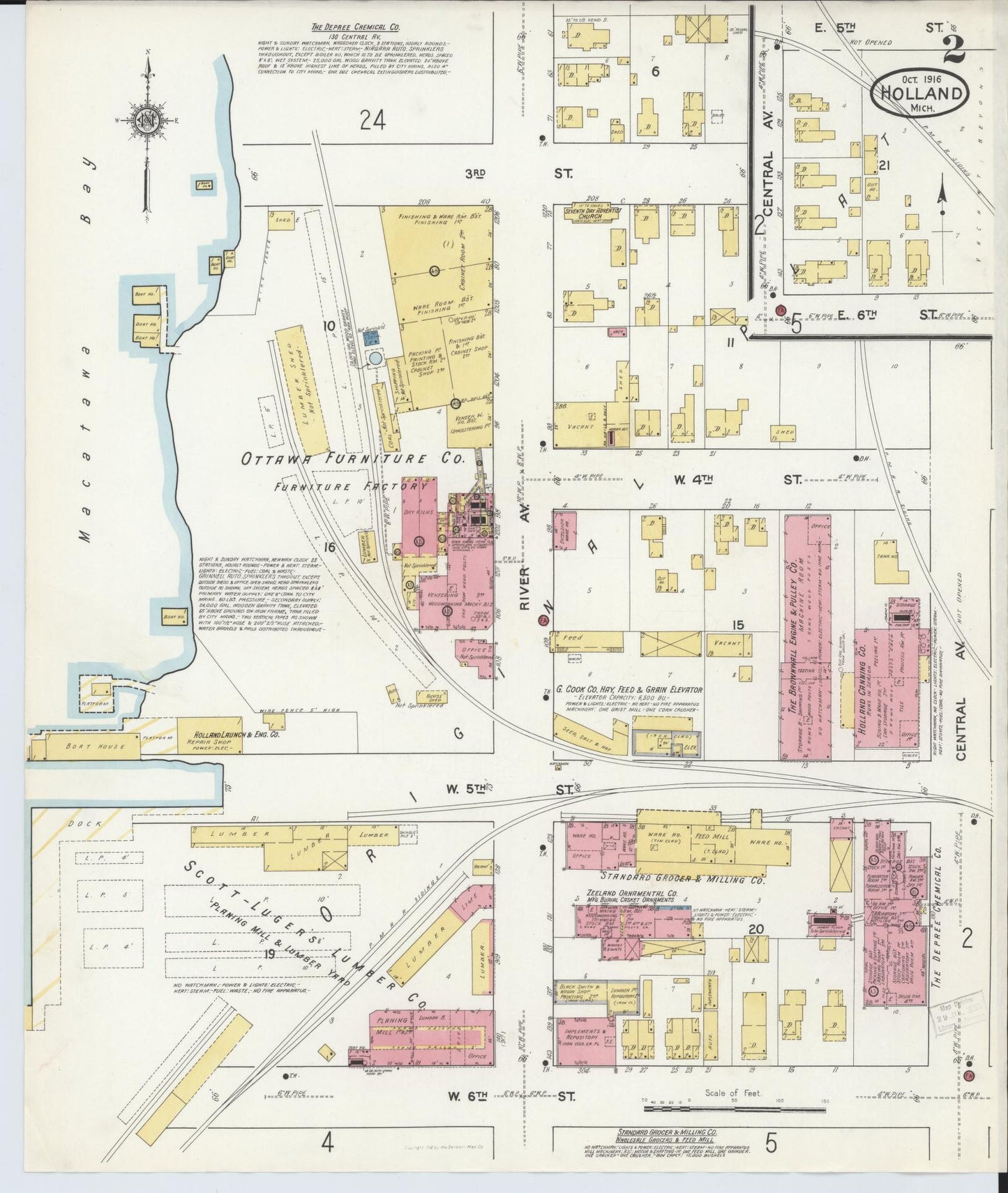 Sanborn Fire Insurance Map from Holland, Ottawa County, Michigan (1916), Sheet #0002 - Historic Sanborn Fire Insurance Map Print, vintage old map wall art, antique decor, genealogy gift, Michigan Michigan map
