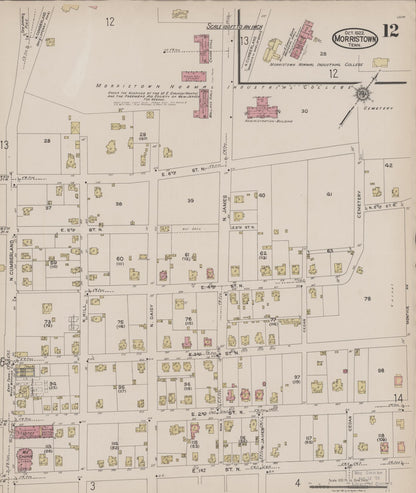 Sanborn Fire Insurance Map from Morristown, Hamblen County, Tennessee (1922), Sheet #0012 - Complete Map Set gallery image, historic Sanborn map, vintage wall art, Tennessee Tennessee