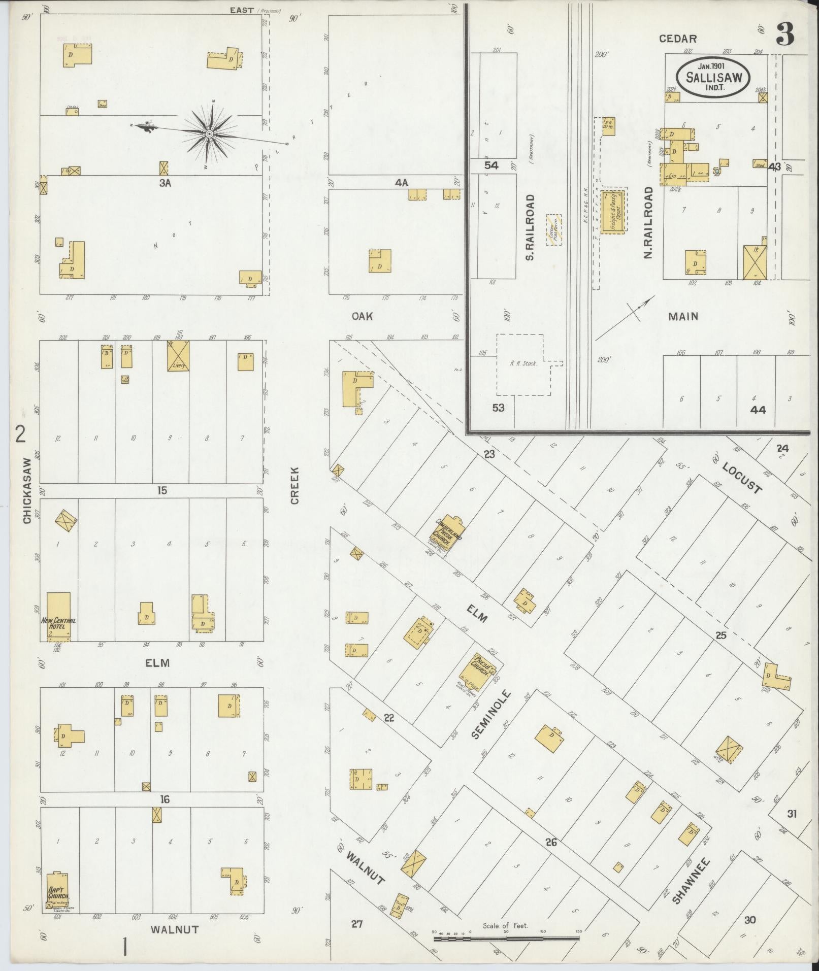 Sanborn Fire Insurance Map from Sallisaw, Sequoyah County, Oklahoma (1901), Sheet #0003 - Complete Map Set gallery image, historic Sanborn map, vintage wall art, Oklahoma Oklahoma