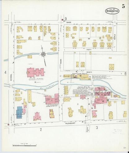 Sanborn Fire Insurance Map from Bennington, Bennington County, Vermont (1912), Sheet #0005 - Complete Map Set gallery image, historic Sanborn map, vintage wall art, Vermont Vermont
