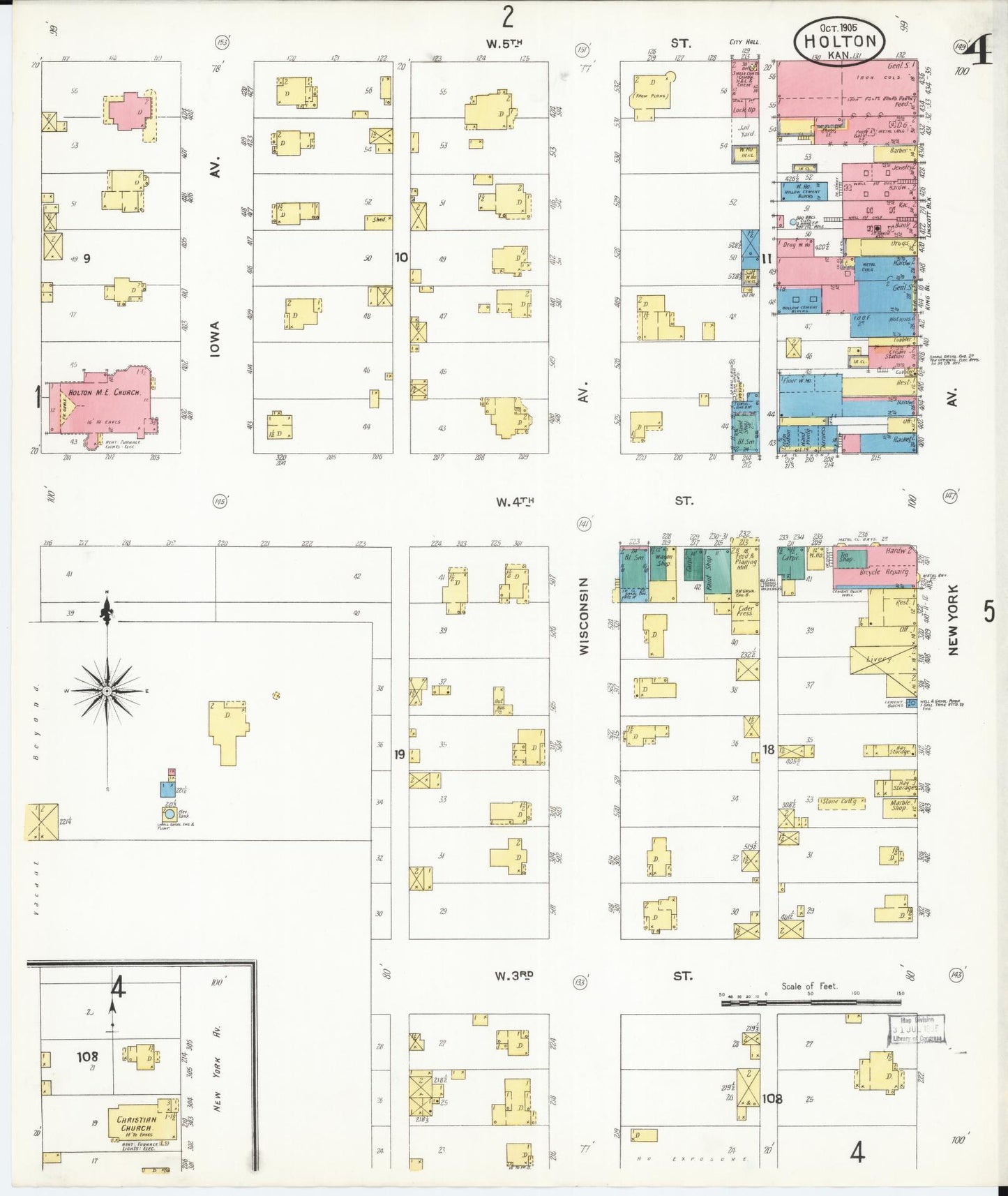 Sanborn Fire Insurance Map from Holton, Jackson County, Kansas (1905), Sheet #0004 - Complete Map Set gallery image, historic Sanborn map, vintage wall art, Kansas Kansas