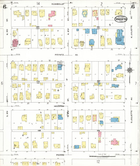 Sanborn Fire Insurance Map from Manhattan, Riley County, Kansas (1923), Sheet #0006 - Historic Sanborn Fire Insurance Map Print, vintage old map wall art, antique decor, genealogy gift, Kansas Kansas map