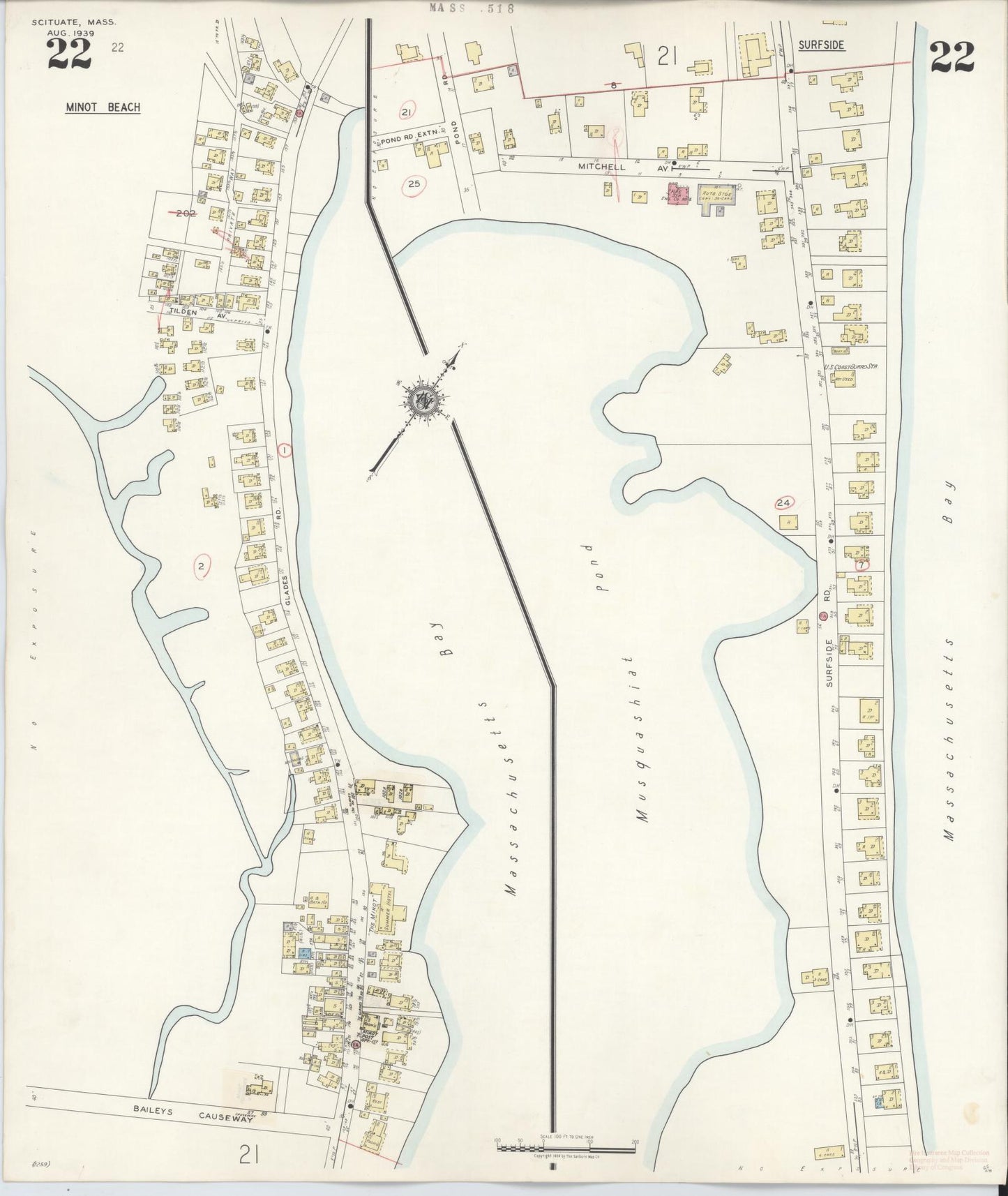 Sanborn Fire Insurance Map from Scituate, Plymouth County, Massachusetts (1944), Sheet #0022 - Historic Sanborn Fire Insurance Map Print, vintage old map wall art, antique decor, genealogy gift, Massachusetts Massachusetts map