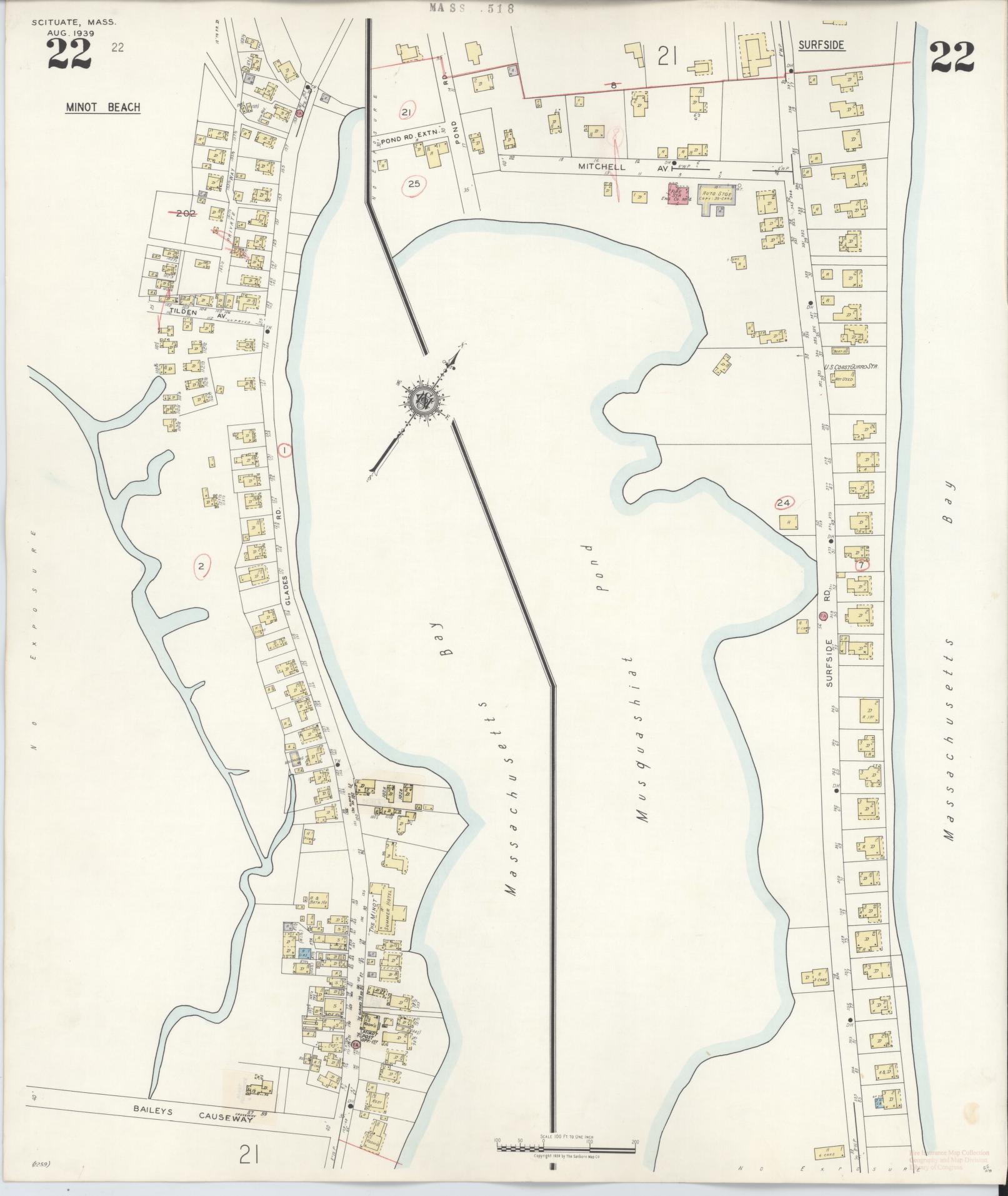 Sanborn Fire Insurance Map from Scituate, Plymouth County, Massachusetts (1944), Sheet #0022 - Historic Sanborn Fire Insurance Map Print, vintage old map wall art, antique decor, genealogy gift, Massachusetts Massachusetts map