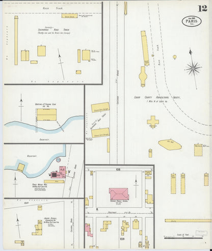 Sanborn Fire Insurance Map from Paris, Edgar County, Illinois (1900), Sheet #0012 - Historic Sanborn Fire Insurance Map Print, vintage old map wall art, antique decor, genealogy gift, Illinois Illinois map