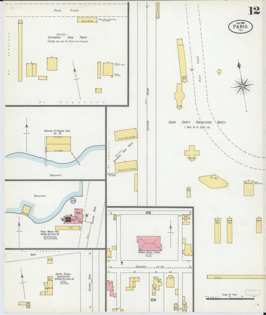 Sanborn Fire Insurance Map from Paris, Edgar County, Illinois (1900), Sheet #0012 - Historic Sanborn Fire Insurance Map Print, vintage old map wall art, antique decor, genealogy gift, Illinois Illinois map