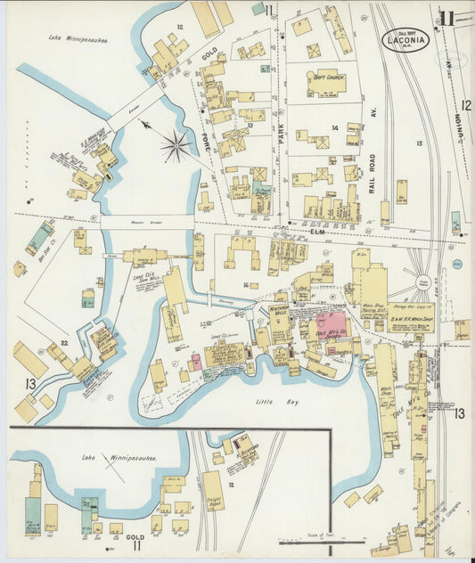 Sanborn Fire Insurance Map from Laconia, Belknap County, New Hampshire (1897), Sheet #0011 - Historic Sanborn Fire Insurance Map Print, vintage old map wall art, antique decor, genealogy gift, New Hampshire New Hampshire map