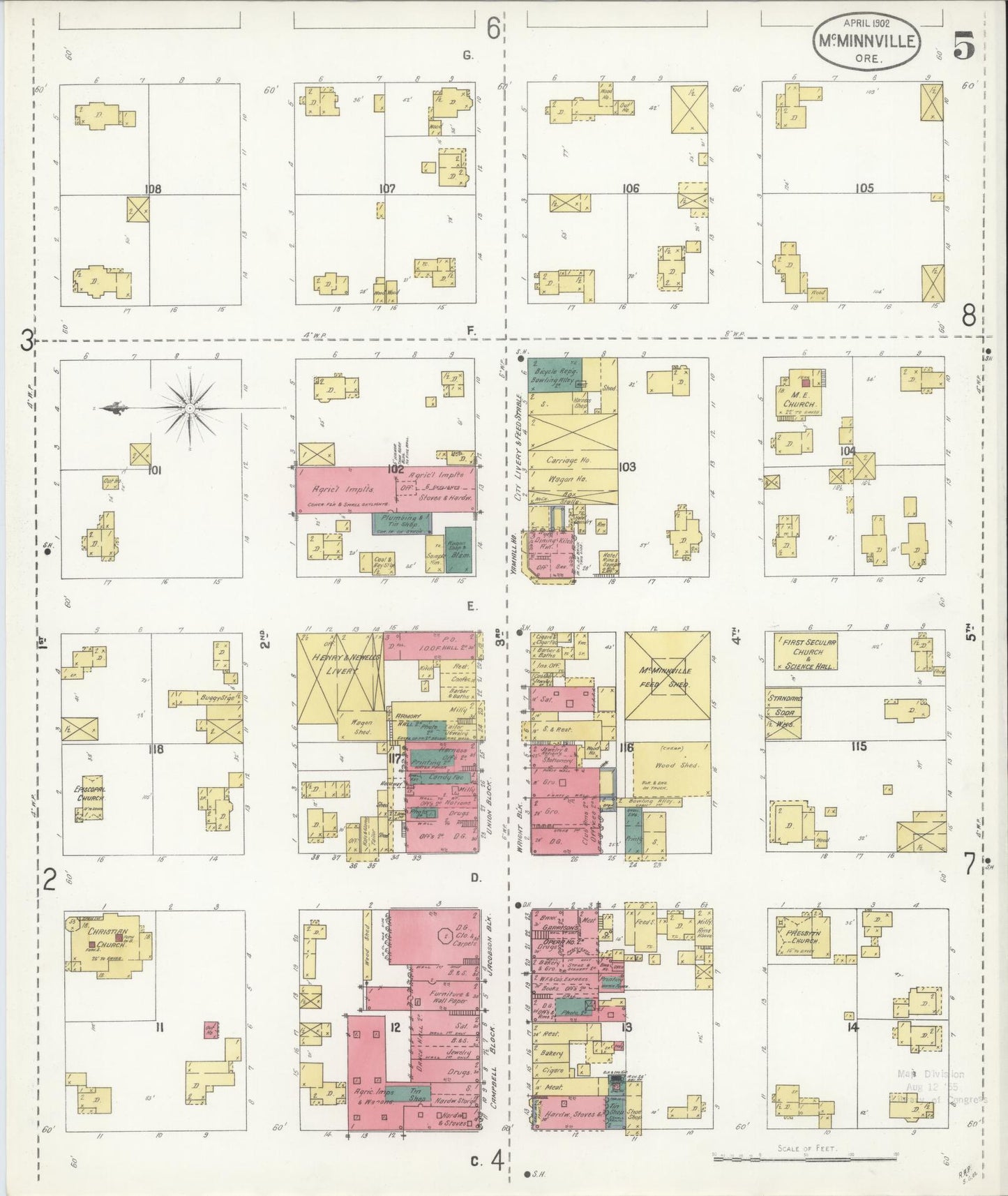 Sanborn Fire Insurance Map from McMinnville, Yamhill County, Oregon (1902), Sheet #0005 - Complete Map Set gallery image, historic Sanborn map, vintage wall art, Oregon Oregon