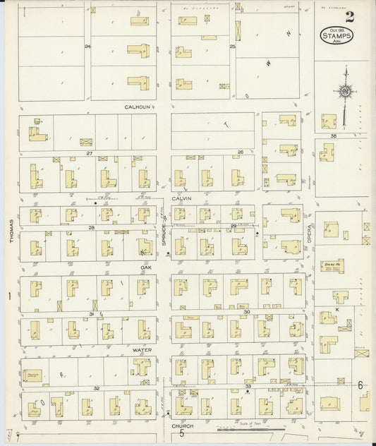 Sanborn Fire Insurance Map from Stamps, Lafayette County, Arkansas (1913), Sheet #0002 - Historic Sanborn Fire Insurance Map Print, vintage old map wall art, antique decor, genealogy gift, Arkansas Arkansas map