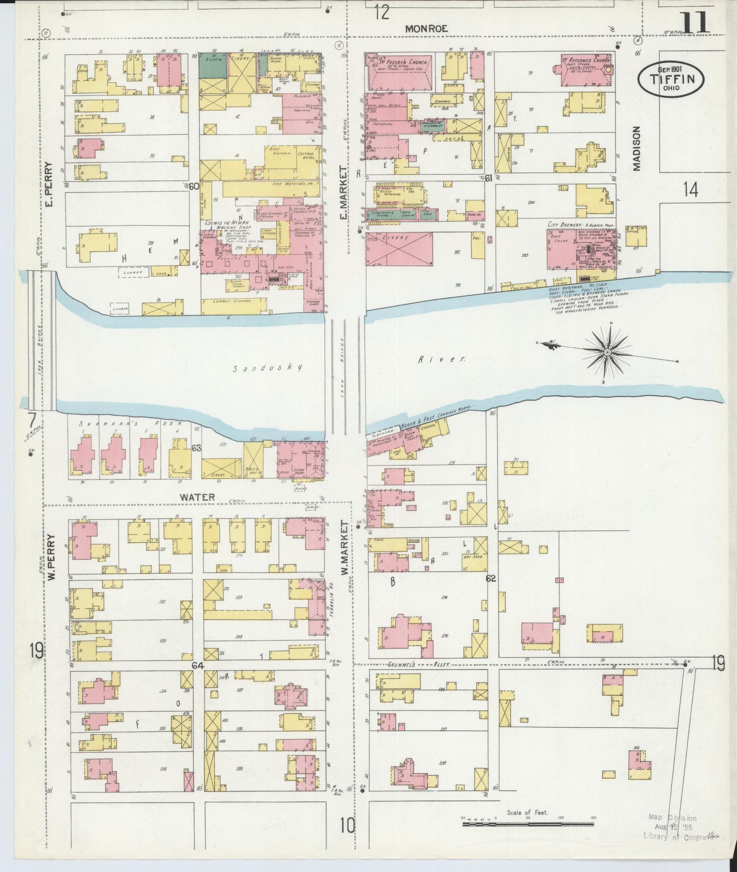 Sanborn Fire Insurance Map from Tiffin, Seneca County, Ohio (1901), Sheet #0011 - Historic Sanborn Fire Insurance Map Print, vintage old map wall art, antique decor, genealogy gift, Ohio Ohio map