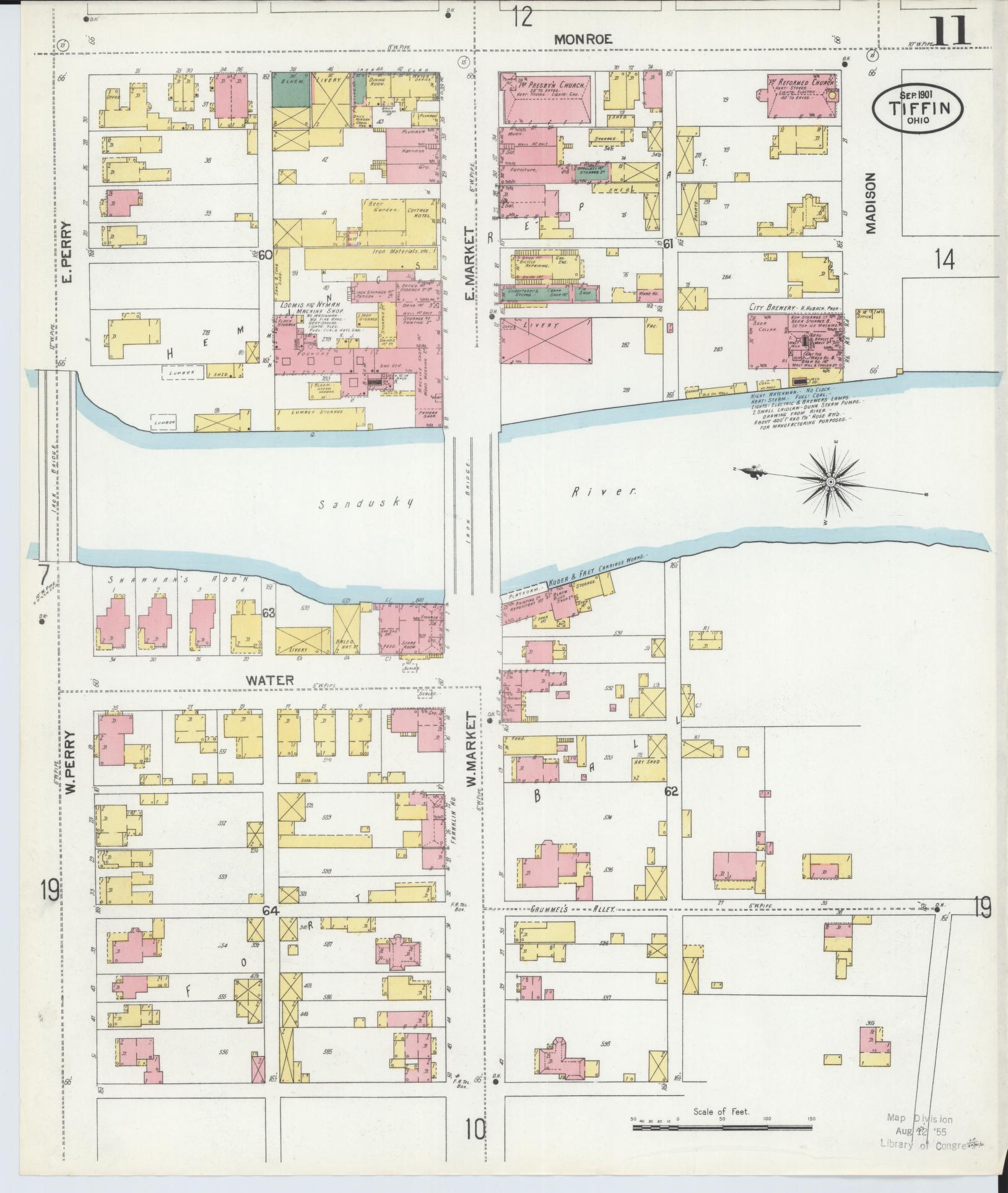 Sanborn Fire Insurance Map from Tiffin, Seneca County, Ohio (1901), Sheet #0011 - Historic Sanborn Fire Insurance Map Print, vintage old map wall art, antique decor, genealogy gift, Ohio Ohio map