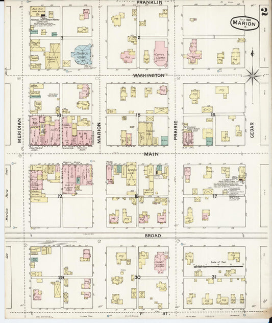 Sanborn Fire Insurance Map from Marion, Linn County, Iowa (1888), Sheet #0002 - Historic Sanborn Fire Insurance Map Print, vintage old map wall art
