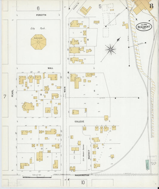Sanborn Fire Insurance Map from Beaumont, Jefferson County, Texas (1899), Sheet #0008 - Historic Sanborn Fire Insurance Map Print, vintage old map wall art, antique decor, genealogy gift, Texas Texas map