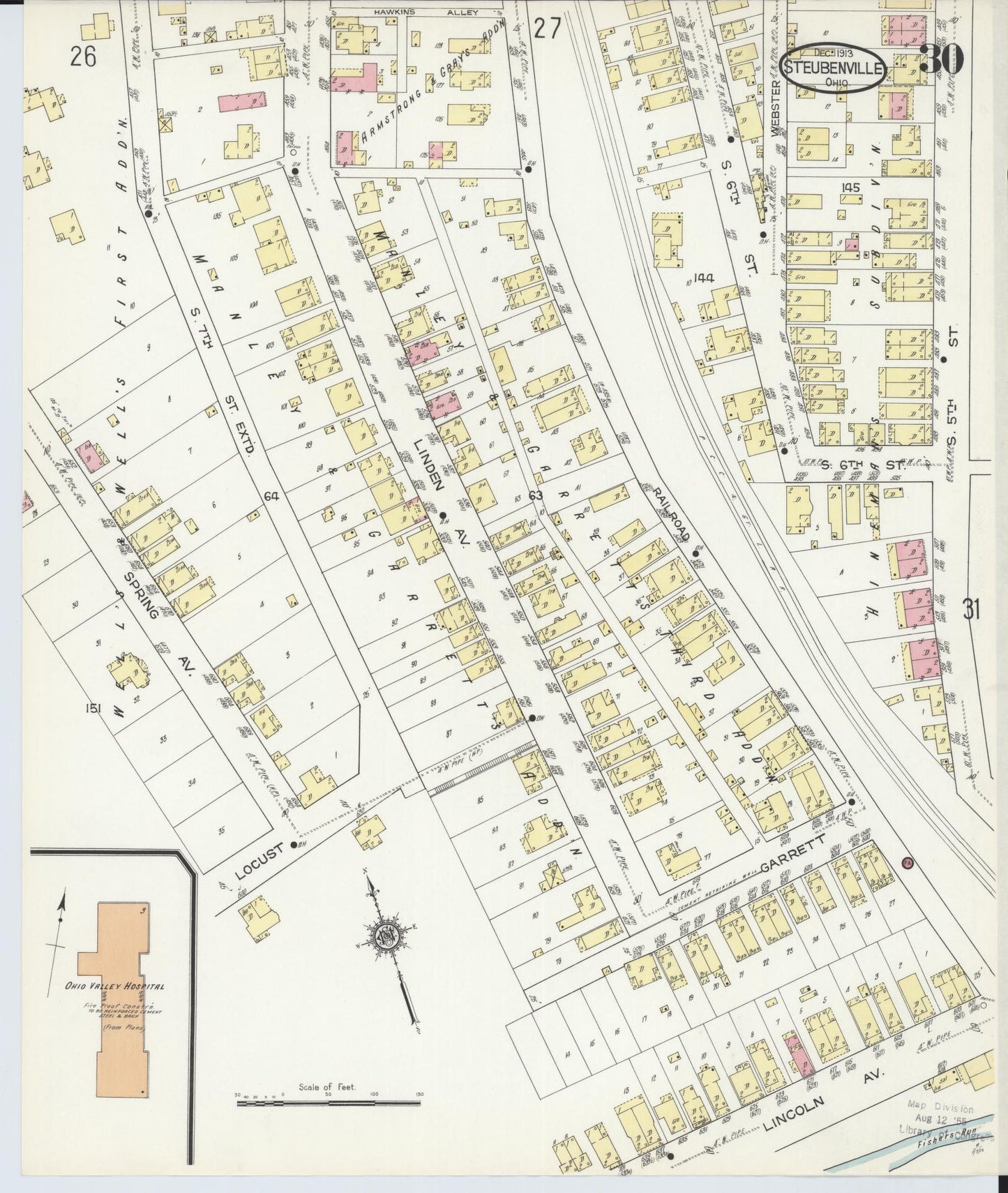 Sanborn Fire Insurance Map from Steubenville, Jefferson County, Ohio (1913), Sheet #0030 - Complete Map Set gallery image, historic Sanborn map, vintage wall art, Ohio Ohio
