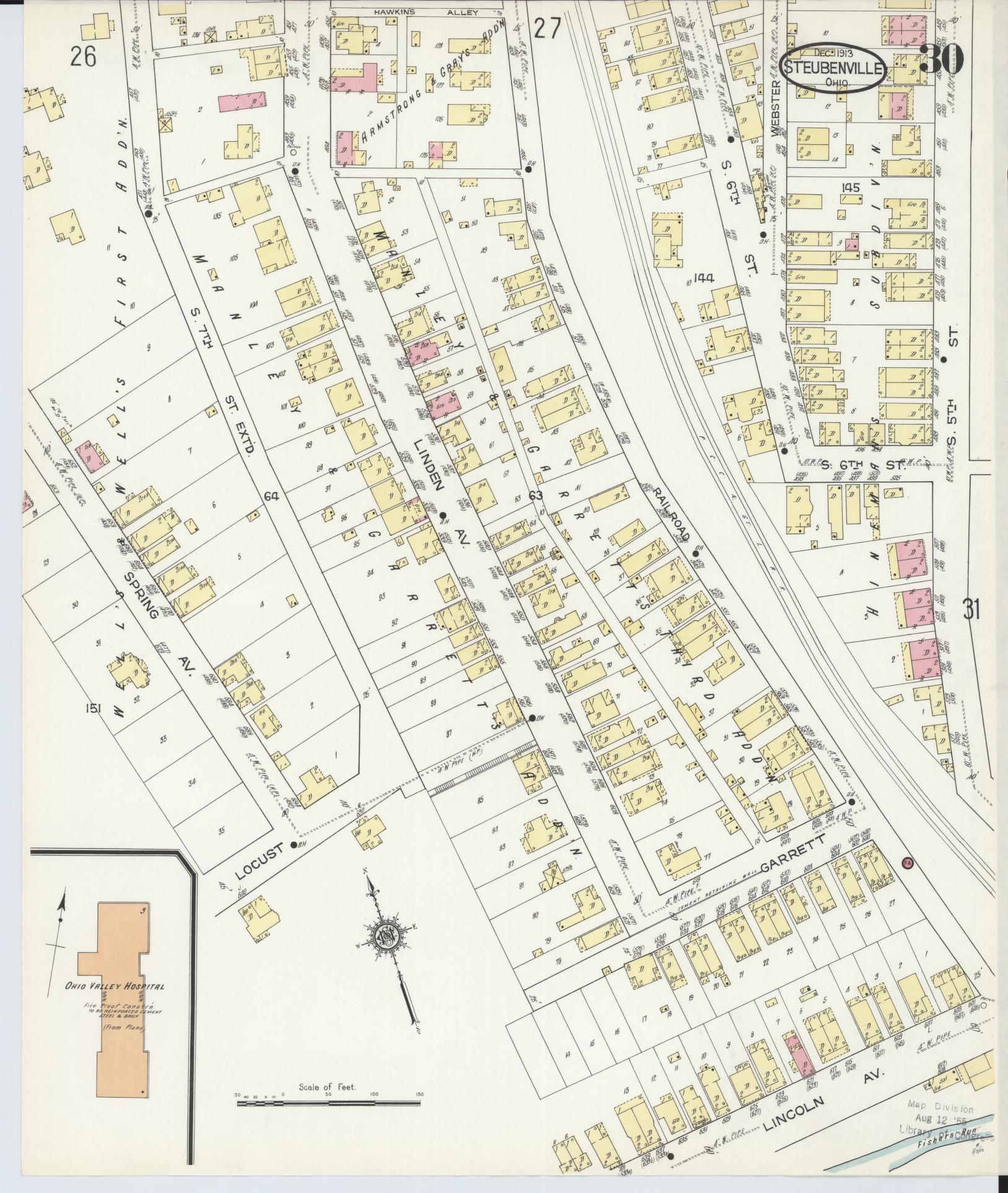 Sanborn Fire Insurance Map from Steubenville, Jefferson County, Ohio (1913), Sheet #0030 - Complete Map Set gallery image, historic Sanborn map, vintage wall art, Ohio Ohio