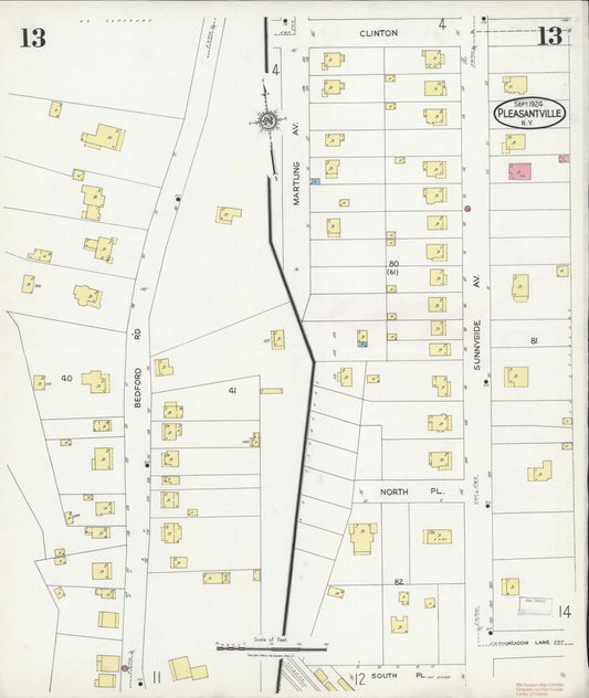 Sanborn Fire Insurance Map from Pleasantville, Westchester County, New York (1924), Sheet #0013 - Historic Sanborn Fire Insurance Map Print, vintage old map wall art, antique decor, genealogy gift, New York New York map