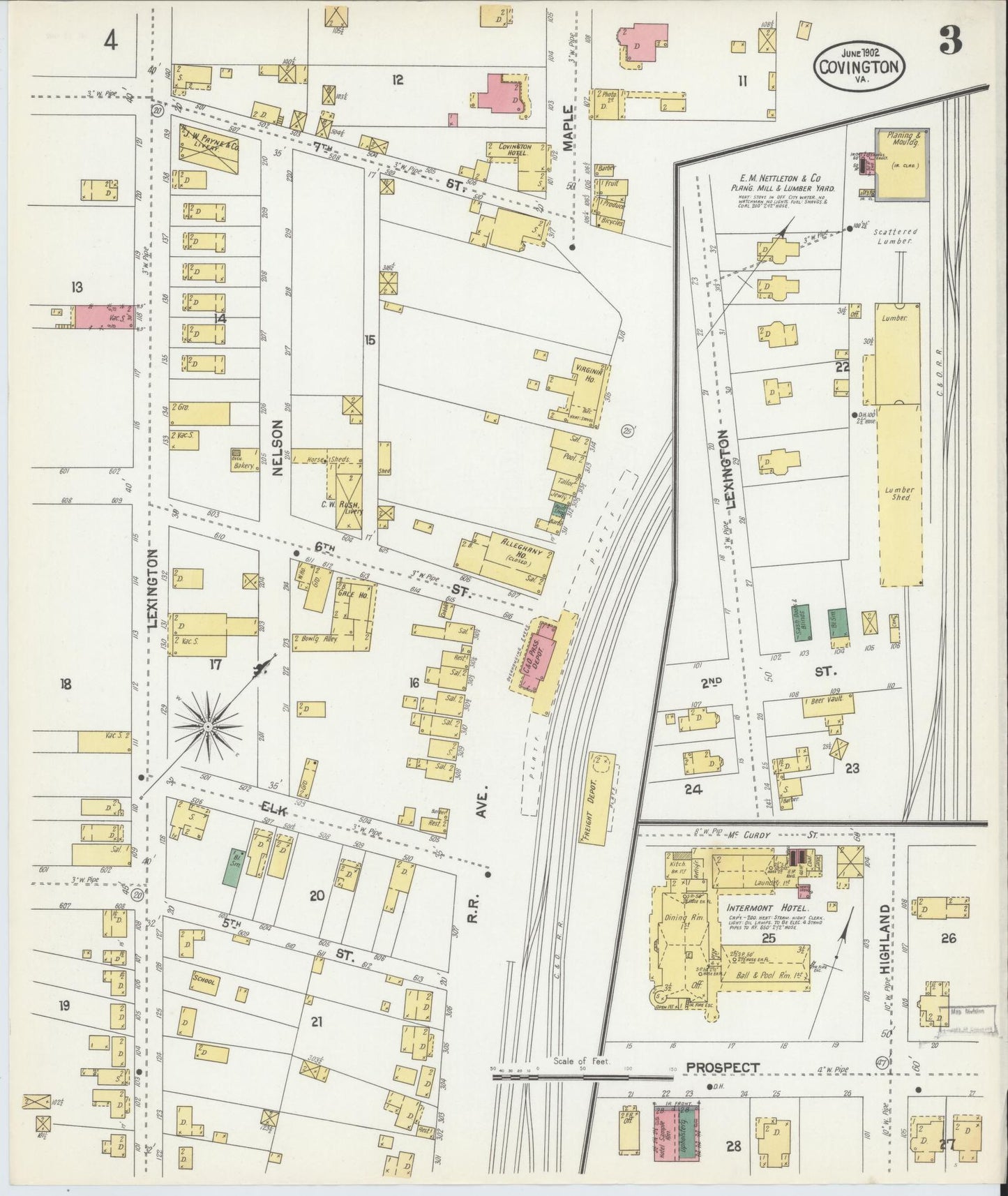 Sanborn Fire Insurance Map from Covington, Independent Cities, Virginia (1902), Sheet #0003 - Historic Sanborn Fire Insurance Map Print, vintage old map wall art, antique decor, genealogy gift, Virginia Virginia map