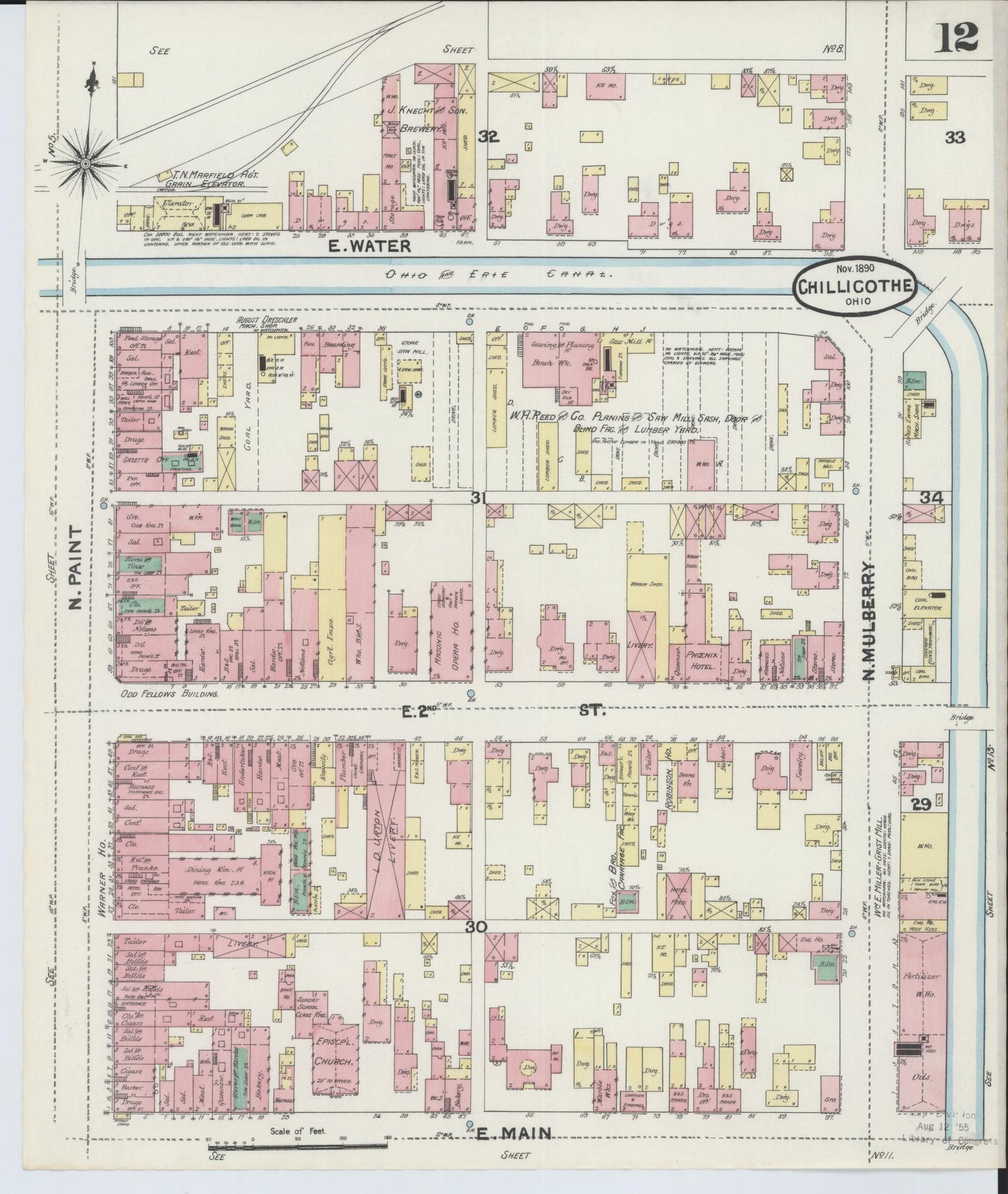 Sanborn Fire Insurance Map from Chillicothe, Ross County, Ohio (1890), Sheet #0012 - Complete Map Set gallery image, historic Sanborn map, vintage wall art, Ohio Ohio