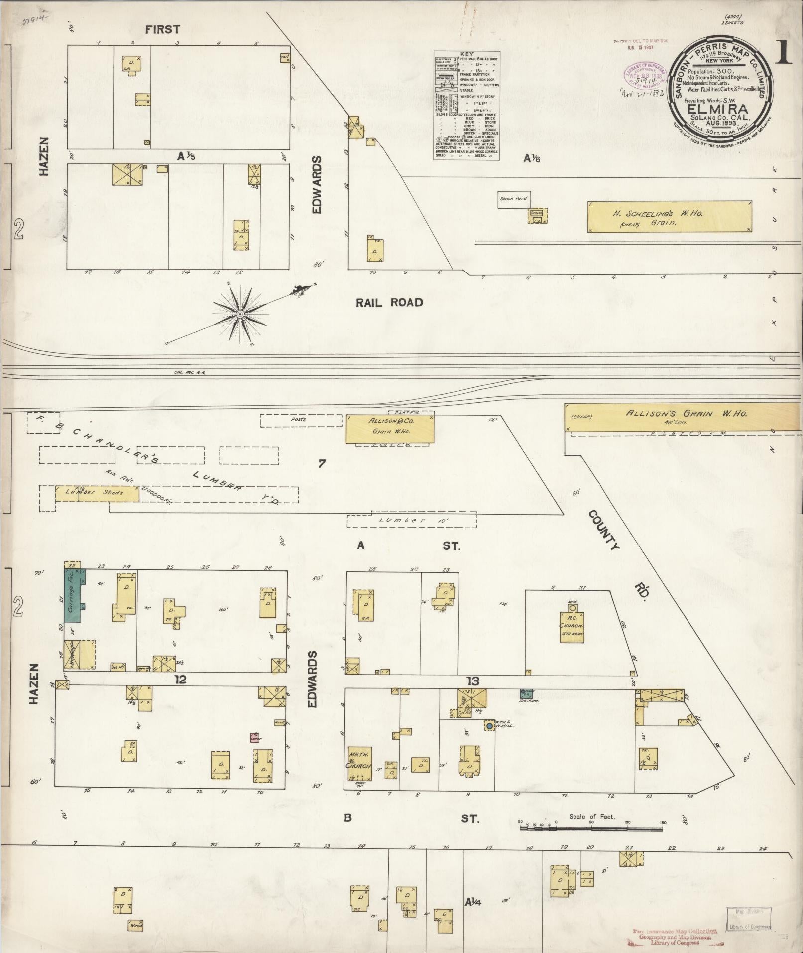 Sanborn Fire Insurance Map from Elmira, Solano County, California (1893), Sheet #0001 - Historic Sanborn Fire Insurance Map Print, vintage old map wall art, antique decor, genealogy gift, California California map