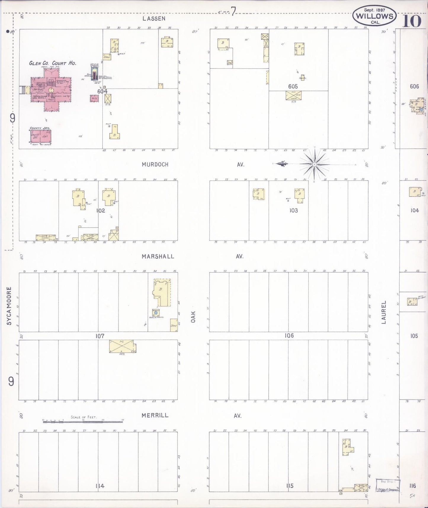 Sanborn Fire Insurance Map from Willows, Glenn County, California (1897), Sheet #0010 - Complete Map Set gallery image, historic Sanborn map, vintage wall art, California California