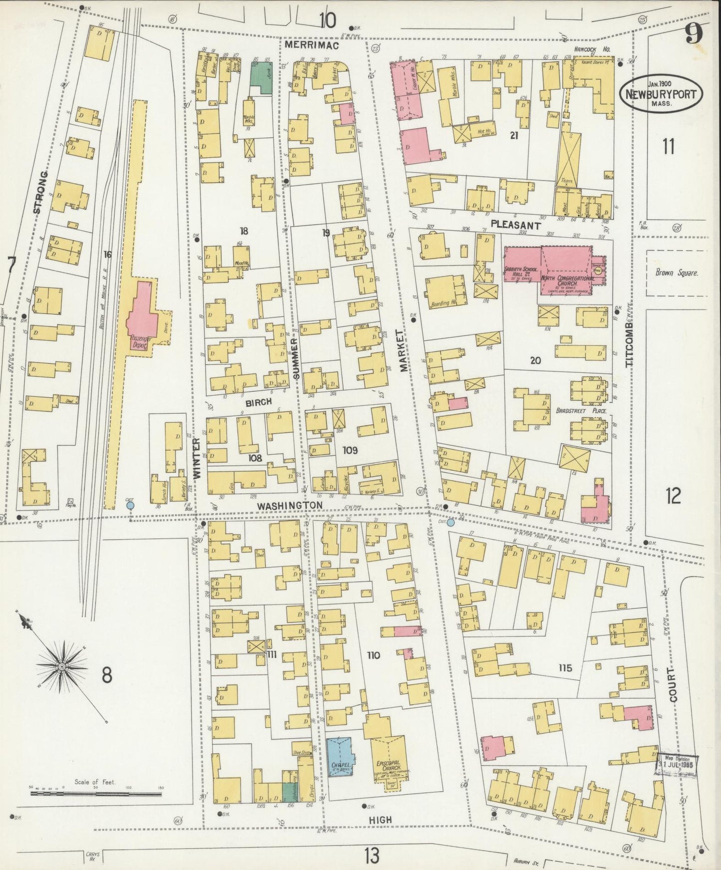 Sanborn Fire Insurance Map from Newburyport, Essex County, Massachusetts (1900), Sheet #0009 - Complete Map Set gallery image, historic Sanborn map, vintage wall art, Massachusetts Massachusetts