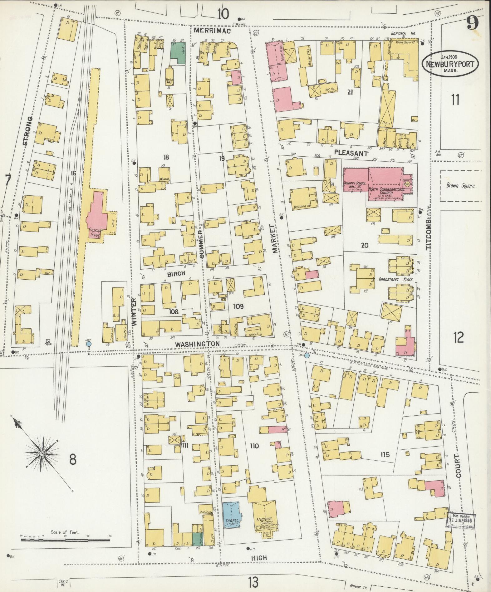 Sanborn Fire Insurance Map from Newburyport, Essex County, Massachusetts (1900), Sheet #0009 - Complete Map Set gallery image, historic Sanborn map, vintage wall art, Massachusetts Massachusetts