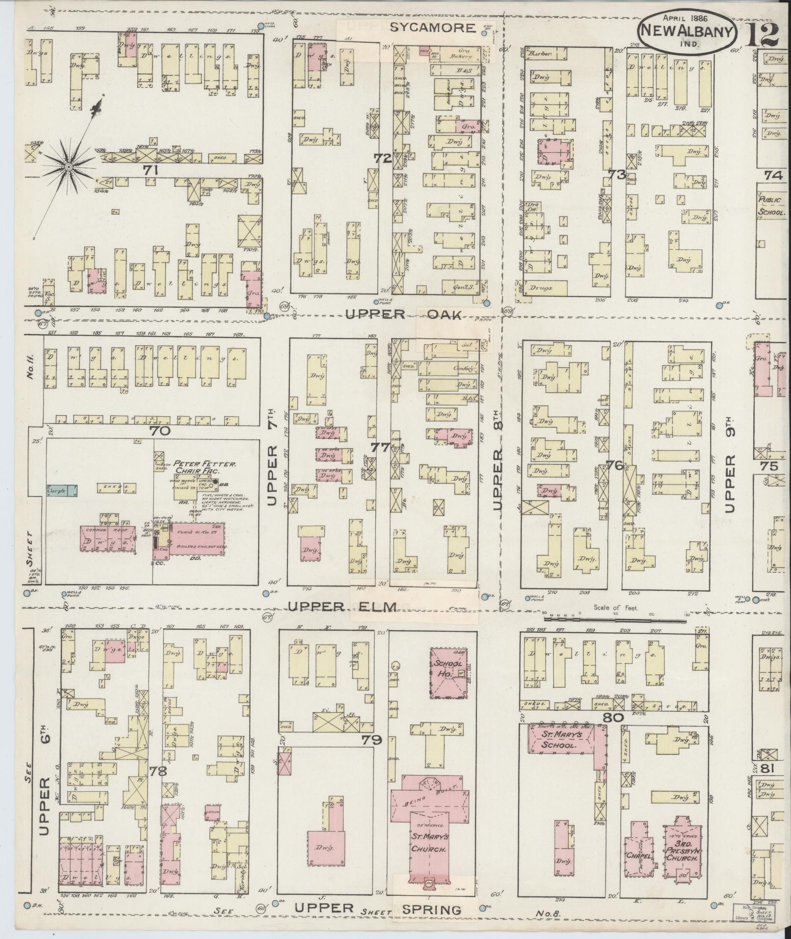 Sanborn Fire Insurance Map from New Albany, Floyd County, Indiana (1886), Sheet #0012 - Complete Map Set gallery image, historic Sanborn map, vintage wall art, Indiana Indiana