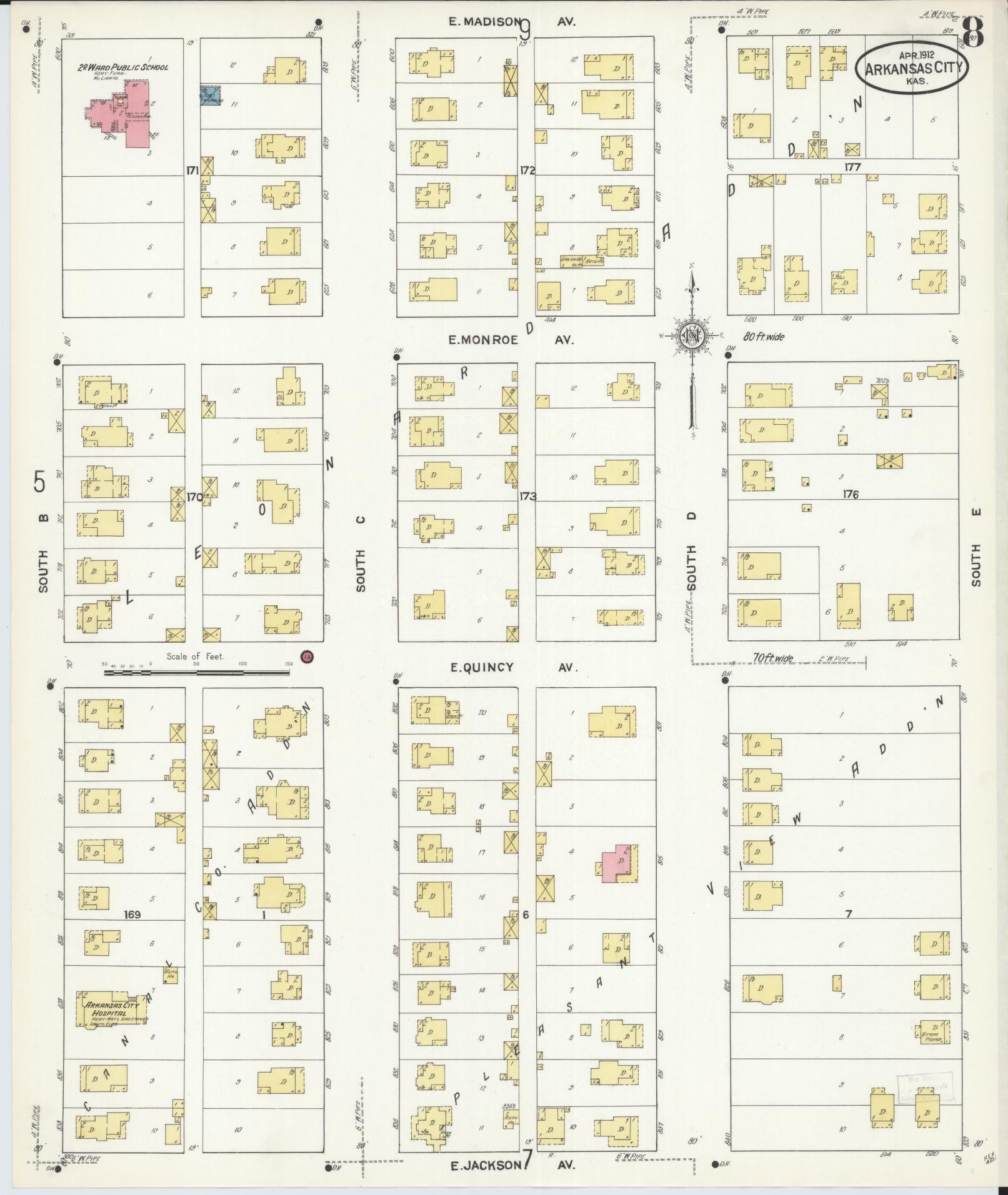 Sanborn Fire Insurance Map from Arkansas City, Cowley County, Kansas (1912), Sheet #0008 - Complete Map Set gallery image, historic Sanborn map, vintage wall art, Kansas Kansas