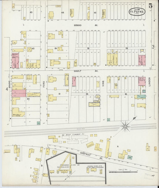 Sanborn Fire Insurance Map from Fort Payne, Dekalb County, Alabama (1897), Sheet #0005 - Historic Sanborn Fire Insurance Map Print, vintage old map wall art, antique decor, genealogy gift, Alabama Alabama map